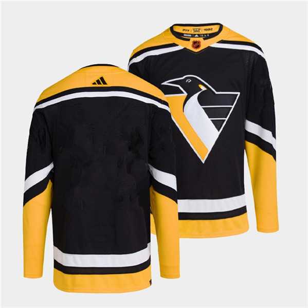 Mens Pittsburgh Penguins Blank Black 2022 Reverse Retro Stitched Jersey